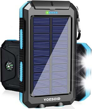 Solar Charger 20000mAh YOESOID Portable Outdoor Waterproof Solar Power Bank