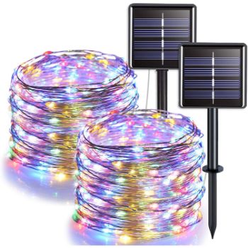 6. JMEXSUSS 2 Pack 33ft 100 LED Solar Fairy Lights Outdoor 