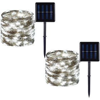 4. DAYLIGHTIR 2 Pack 100 LED Solar Powered Copper Wire String Lights Outdoor